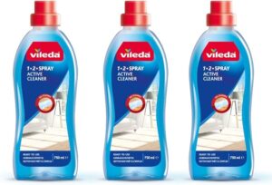 Vileda 1-2 Spray Active Cleaner, Diluted Cleaning Liquid for 1-2 Spray Mop, Pack of 3 750ml, Streak Free Cleaning Solution for Floors, Fresh Scent